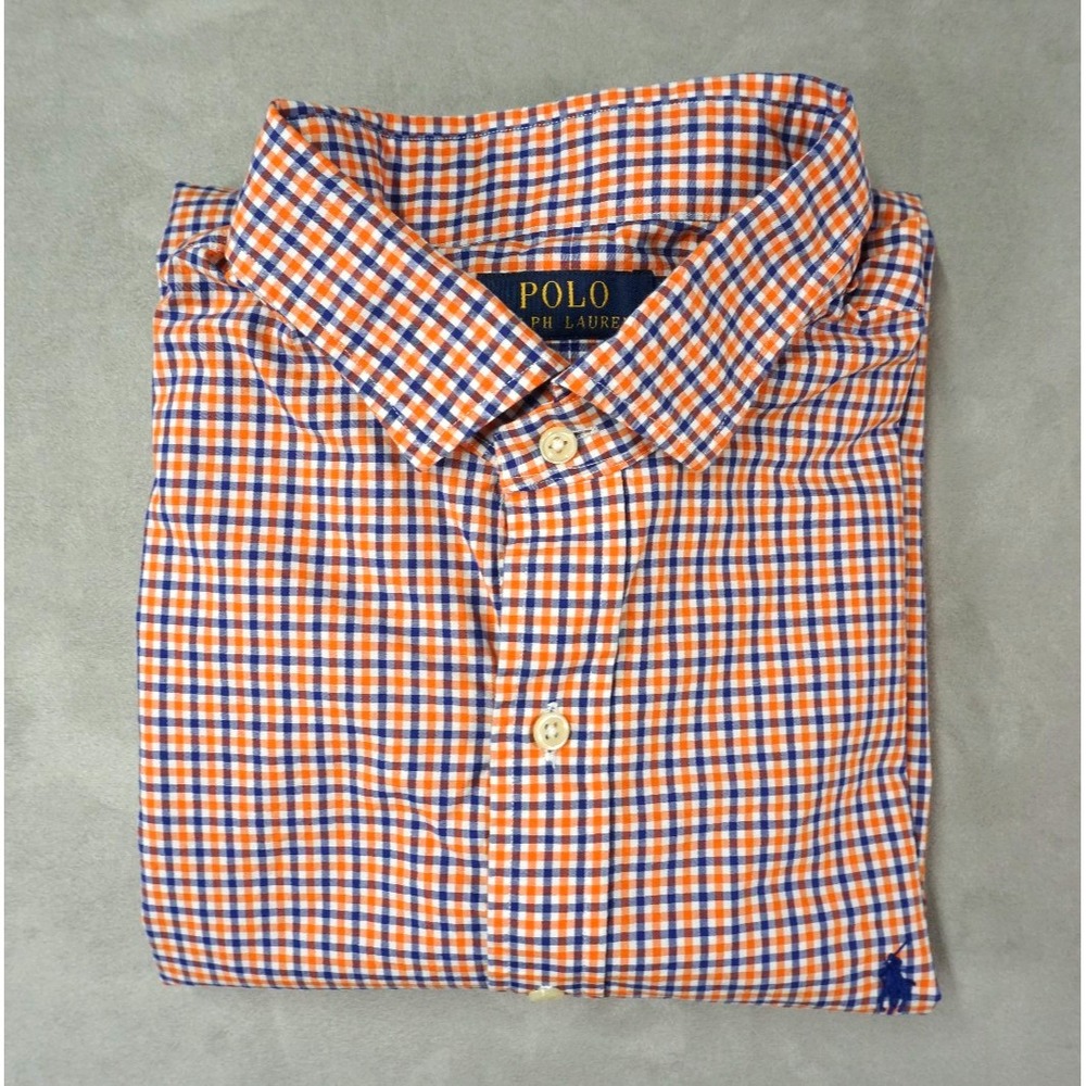 Polo Ralph Lauren Shirt Mens XL Orange Plaid Long Sleeve Button Up